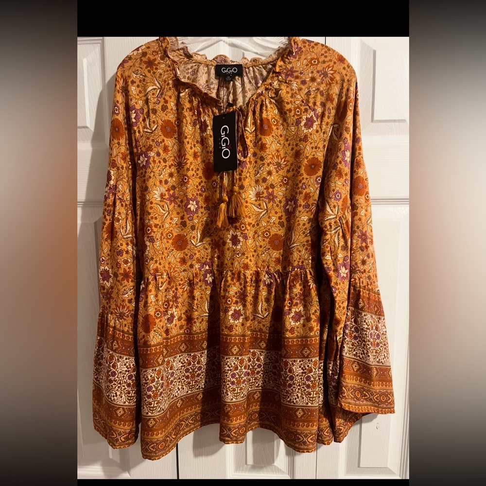 GiGiO Women's Orange Floral Blouse